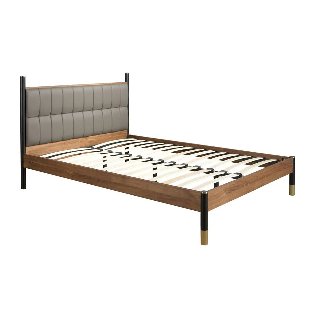 Angel Cerda Dark Grey Leatherette Double Bed, Walnut Veneer