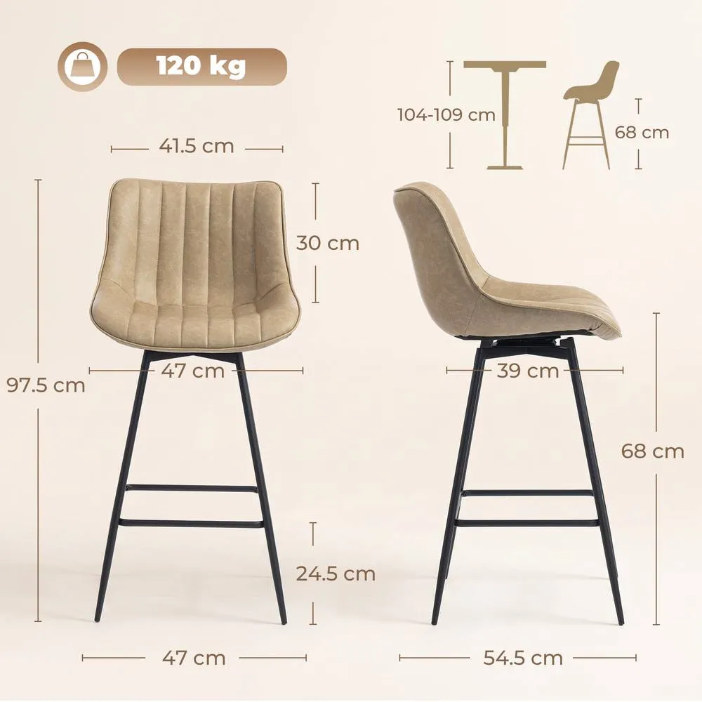 HOMCOM Swivel Bar Stools Set of 2, PU Leather Upholstery, Light Brown 3