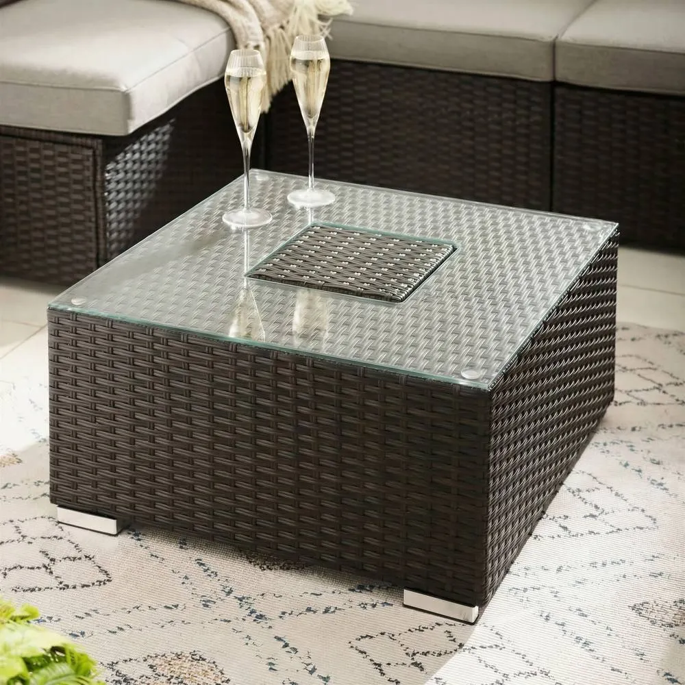 FurnitureboxUK Orlando Rattan Garden Coffee Table with Central Ice Bucket in Brown 2