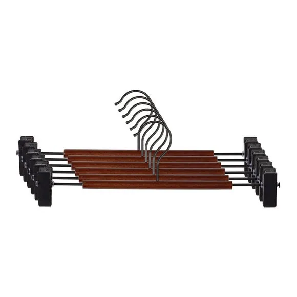 Set of 6 Wooden Bar Clip Trouser Hangers 4