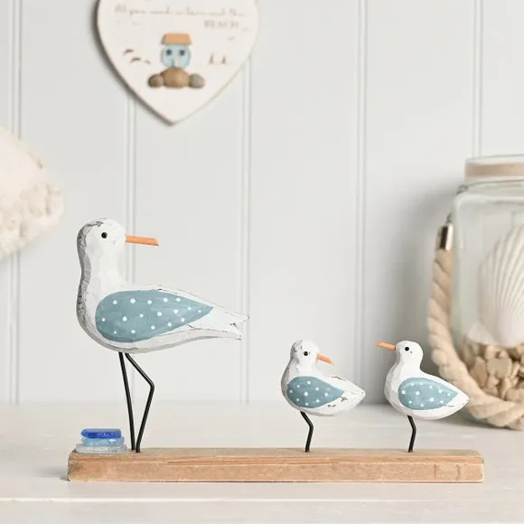 Love Life By The Sea Driftwood & Sea Glass Seagull Family Ornament