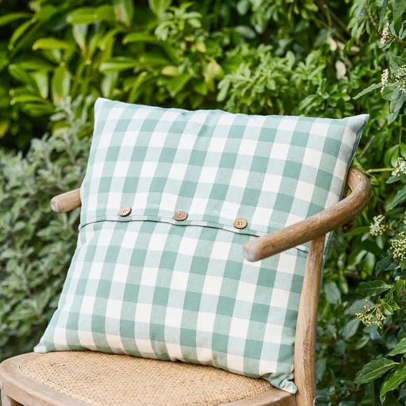 Gingham Buttoned Square Cushion 2