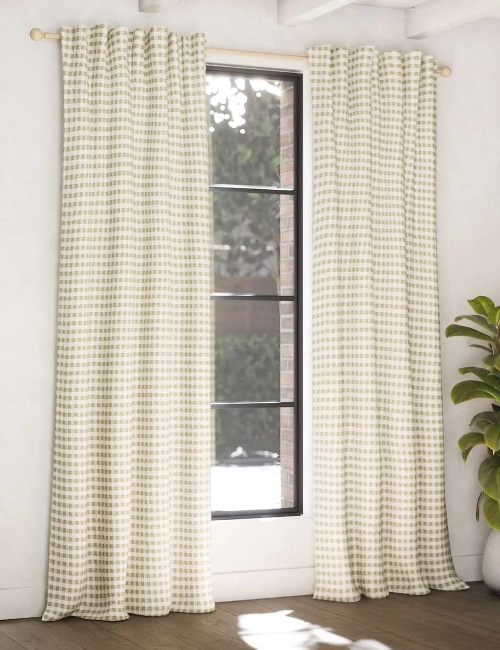 M&S Chenille Gingham Multiway Blackout Curtains Olive