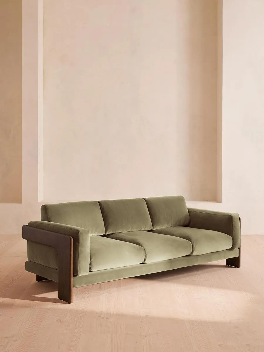 Marcia Three Seater Sofa, Velvet, Lichen