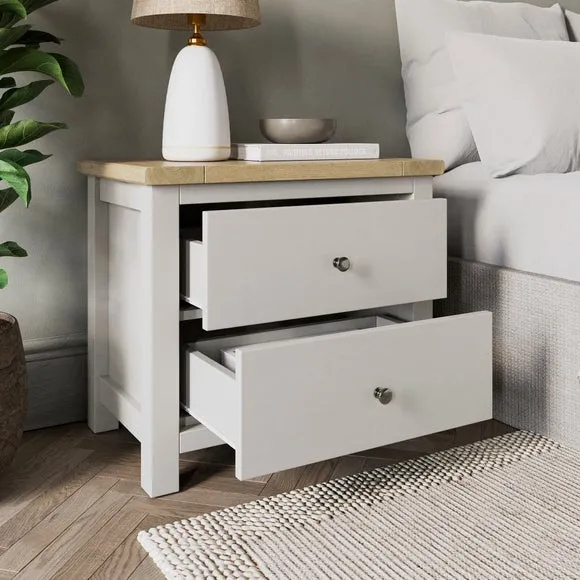 Olney Wide 2 Drawer Bedside Table 2