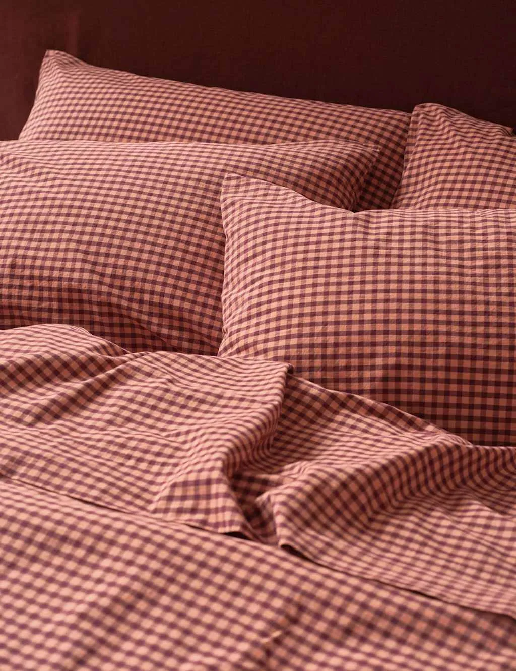 Piglet In Bed 2 Pack Pure Cotton Gingham Pillowcases Purple Mix