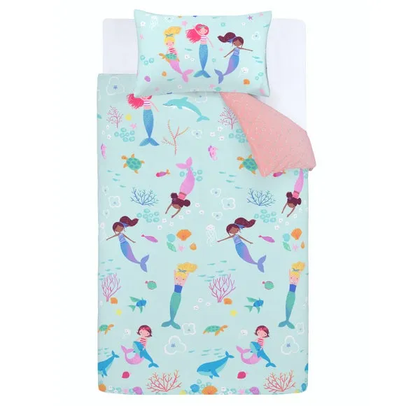 Catherine Lansfield Mermaid Reversible Duvet Cover & Pillowcase Set 5