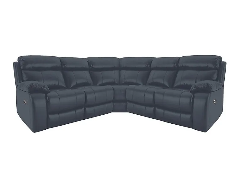 Moreno Leather Manual Recliner Corner Sofa - BV Ocean Blue
