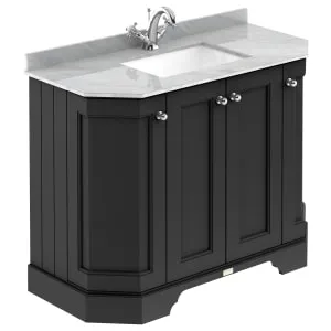 Bayswater Victrion Matt Black Angled Traditional Freestanding Vanity Unit & Grey Marble Top Basin - 1000mm