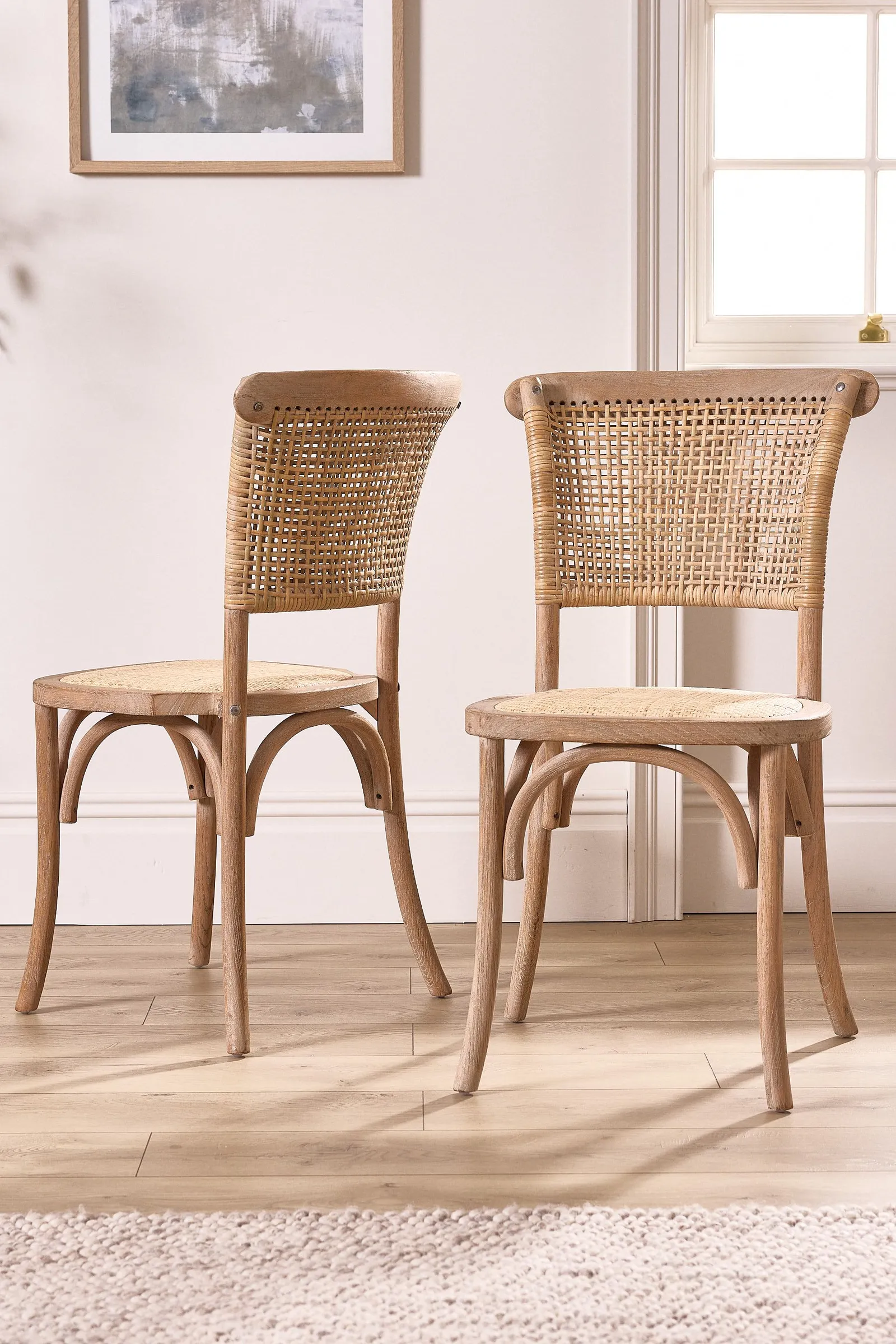 Dibor Set of 2 Rustic Vintage Provence Wicker Home Furniture Rattan Dining Chairs in Natural