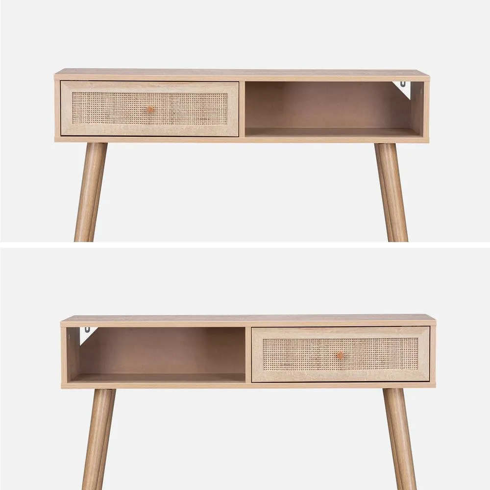 sweeek 100cm Wood & Cane Decor Console Table in Light Brown 2