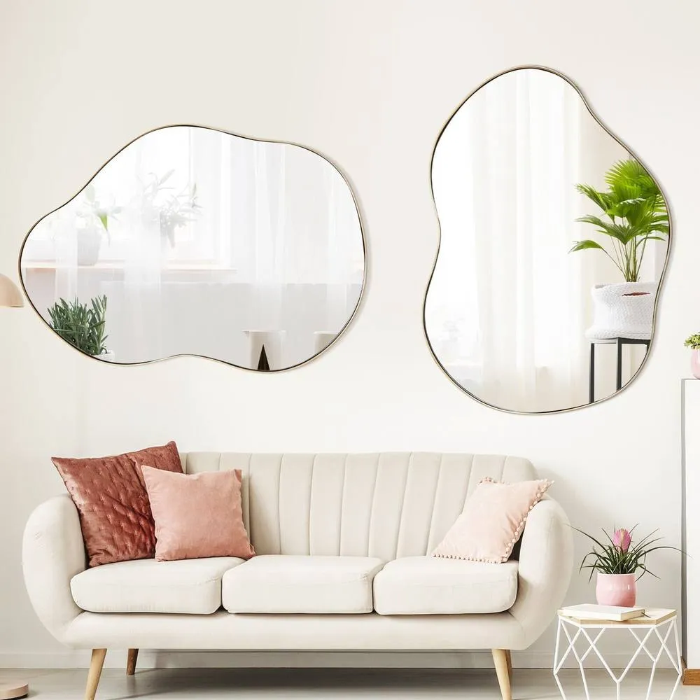 Costway Irregular Wall Mirror Metal Frame Asymmetrical Mirror Decorative Vanity Mirror in Gold 4