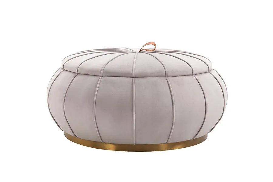 Pumpkin Storage Ottoman - Dove Grey - Brass Base