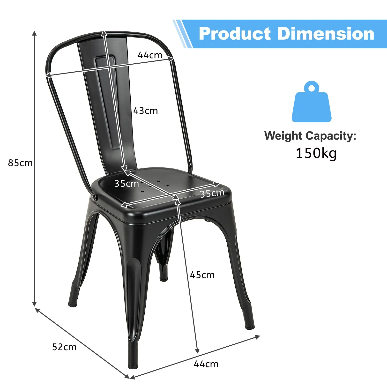 Costway 4PCS Stackable Dinning Chairs Industrial Metal Bar Stools with Removable Backrest in Black 2