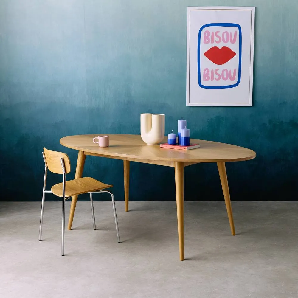 sweeek Oval dining table rubber wood & oak veneer 6 places in Beige 4