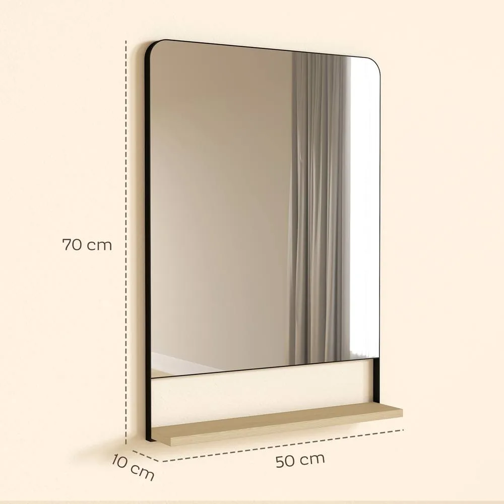 HOMCOM Decorative Mirror with Wood Shelf, Industrial Wall Mirror, Black 3