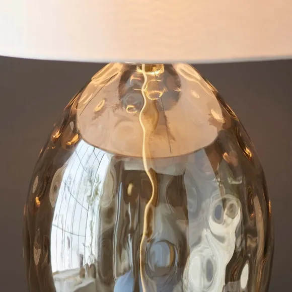 Endon Collection Elin Dimple Table Lamp With Round Shade Champagne Lustre Glass Satin Brass Plate With Vintage White Fabric 1X E27, Cream 2