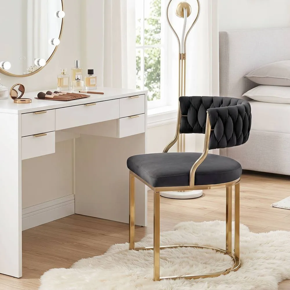Costway 2PCS Velvet Dining Chairs Modern Woven Upholstered Accent Chairs in Black 6