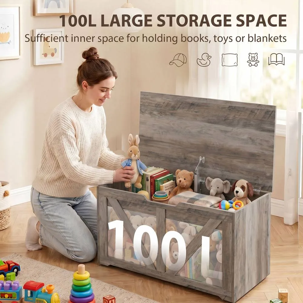 HOMCOM Storage Trunk for Living Room, with Safety Hinge, 80cm, Grey 4