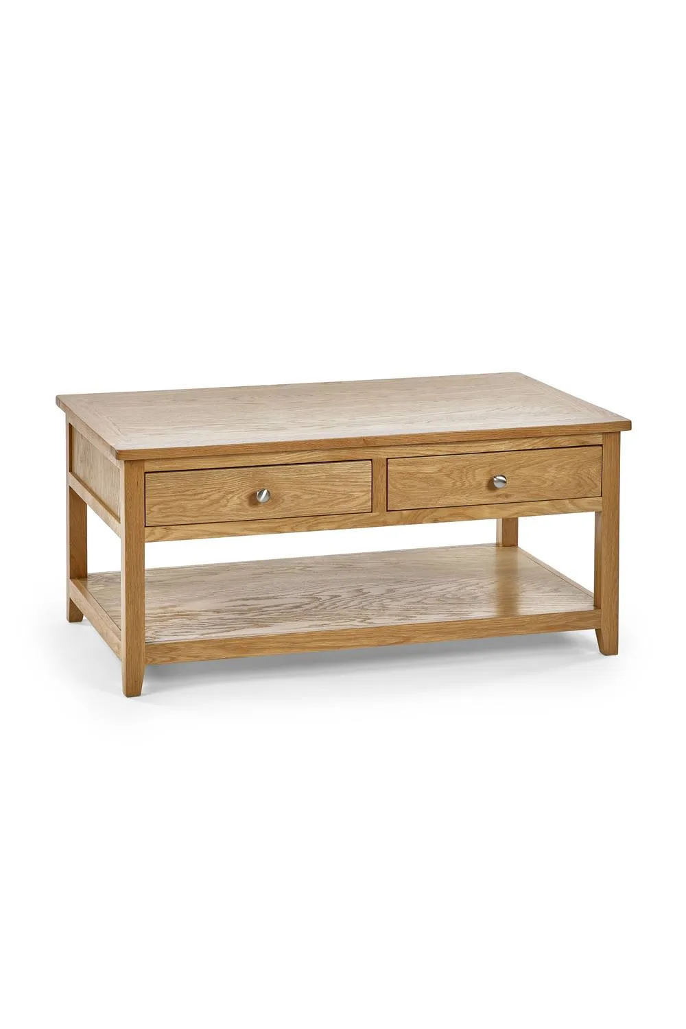 Julian Bowen Mallory 2 Drawer Coffee Table with Shelf in Light Oak 3