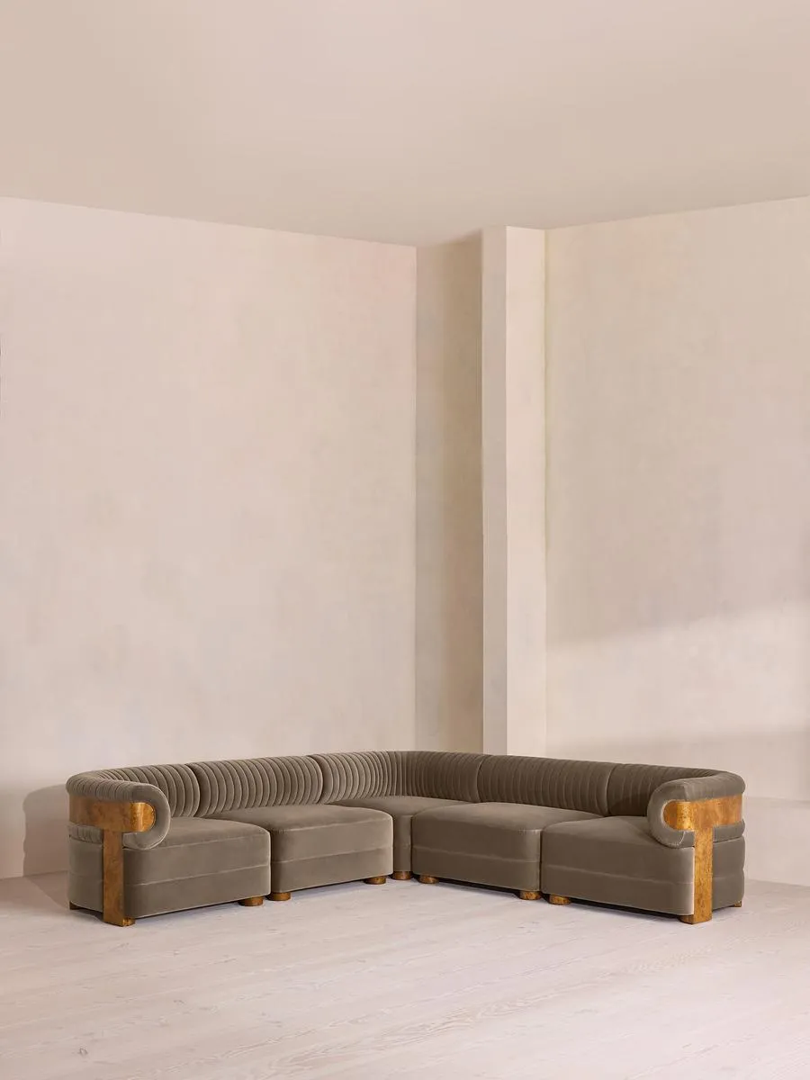 Caleb Modular Corner Sofa, Velvet, Taupe, Dark Burl