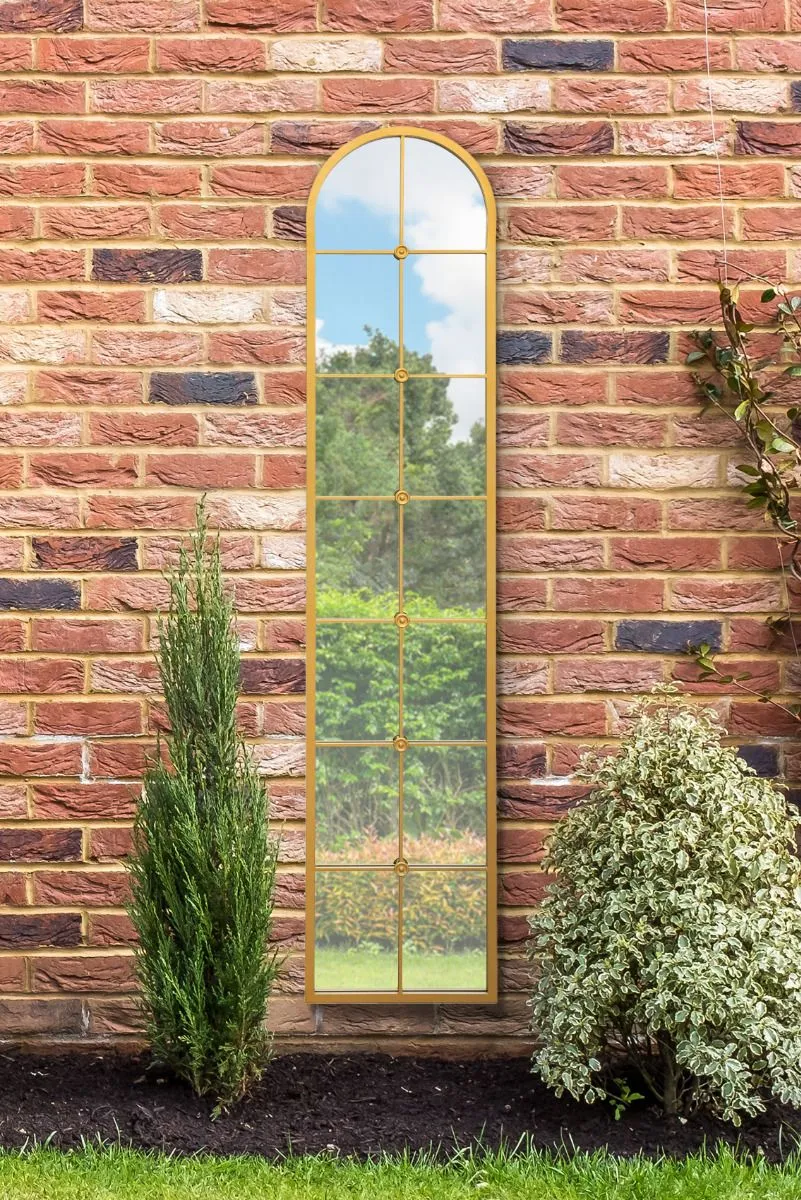 MirrorOutlet Gold Framed Arched Leaner Garden Wall Mirror 75" X 16" (190CM X 40CM)