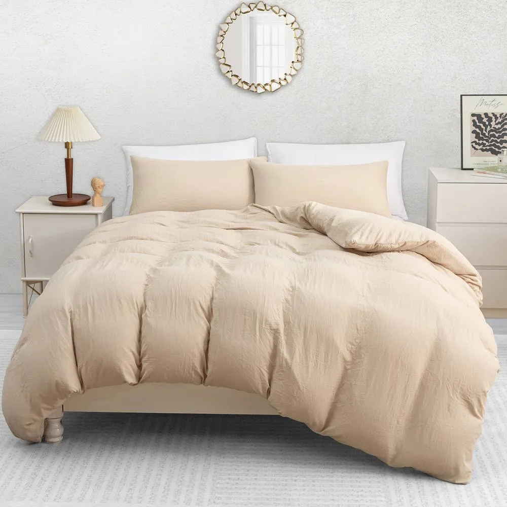 Pamposh Pre Washed Microfibre Duvet Cover Set King Size Ultra Soft Quilt Covers in Beige