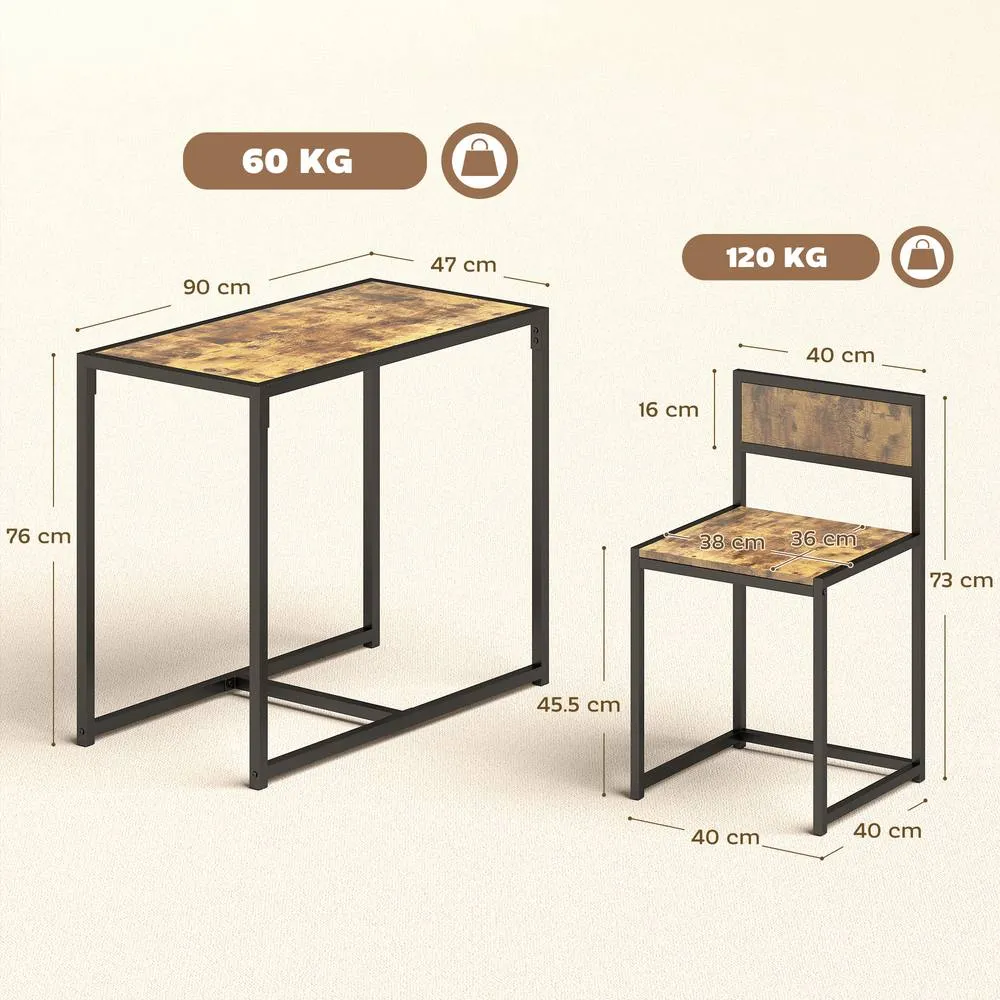 HOMCOM 3 Piece Dining Table Set with Metal Frame in Brown 3