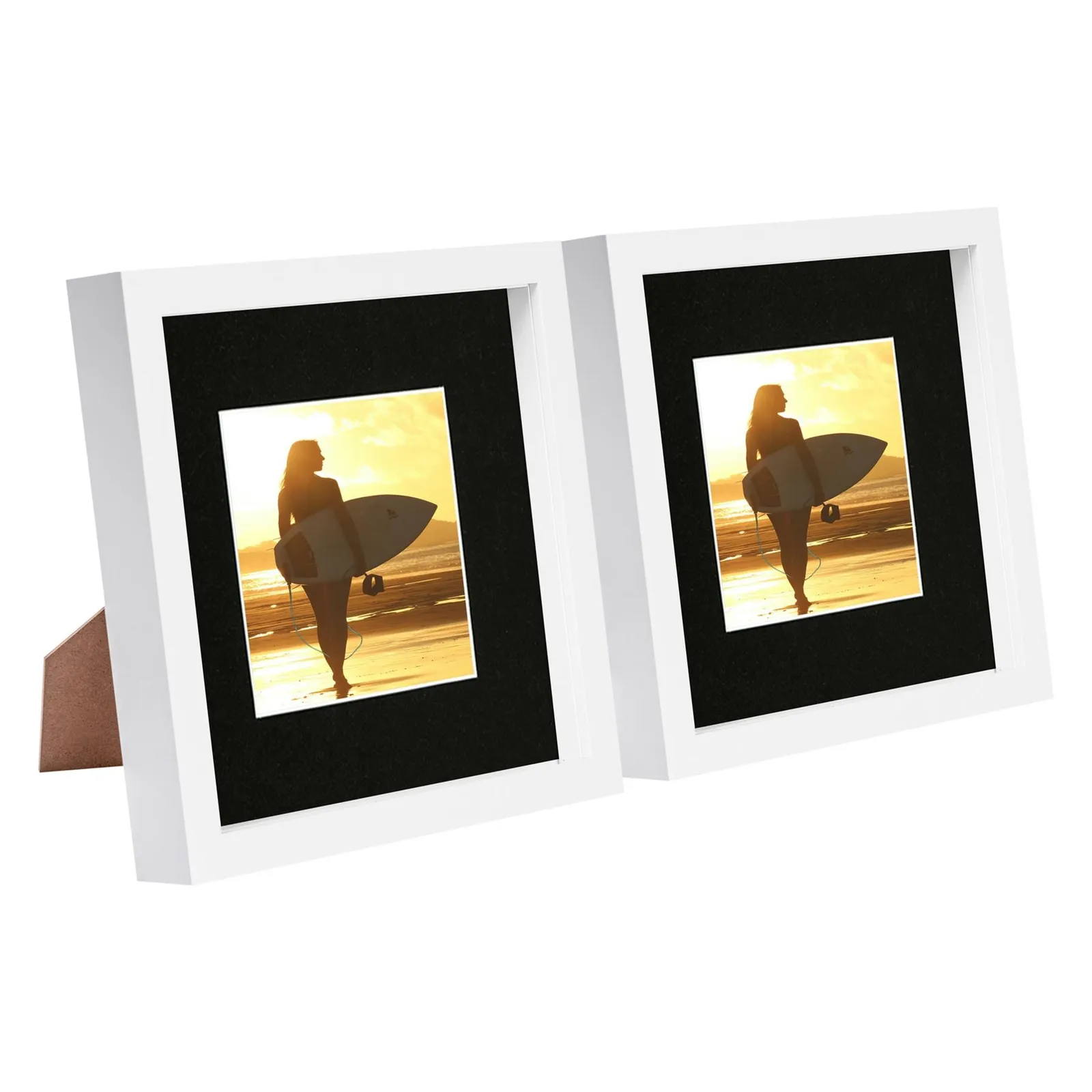 Nicola Spring 8" x 8" White 3D Box Photo Frames - 4" x 4" Mount - Pack of 2 in Black