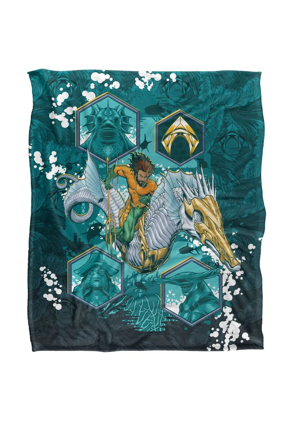 Aquaman and The Lost Kingdom Blanket, 152x127 cm Seahorse Splash Silky Touch Super Soft Throw Blanket in White