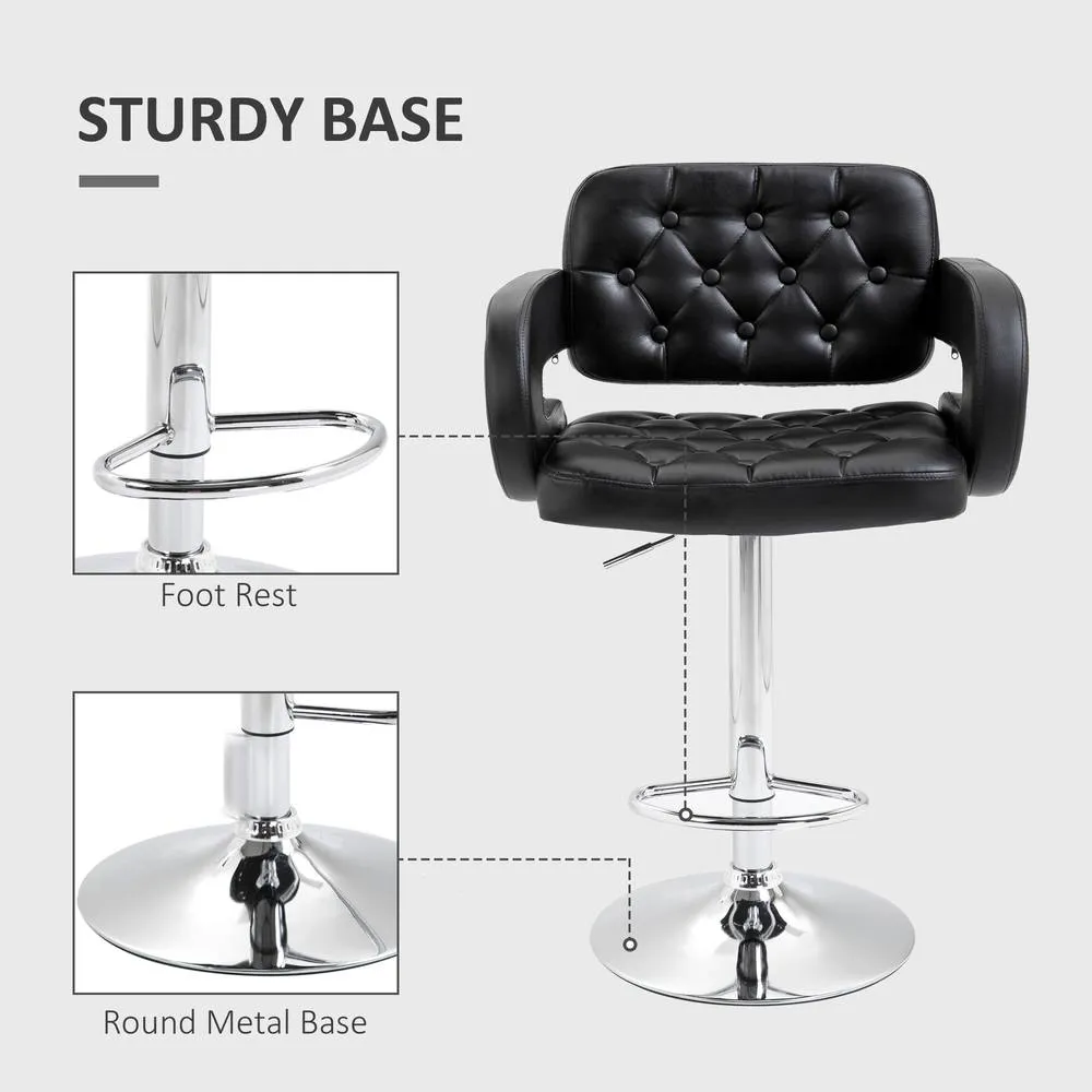 HOMCOM Set of 2 Adjustable Height Barstool Steel Pole PU Leather, Black 6