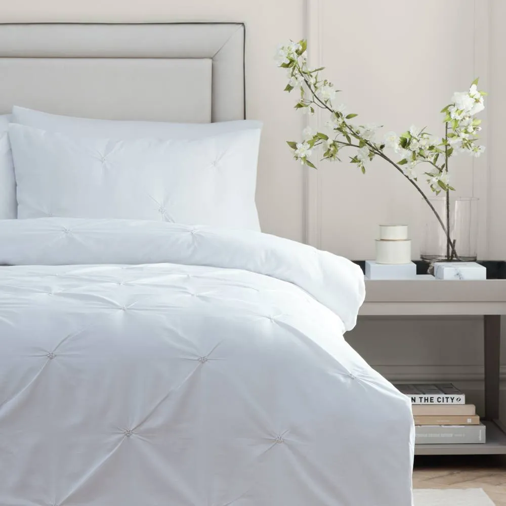 Paoletti Elysia Pinch Pleat 100% Cotton Embroidered Duvet Cover Set in Light Beige 3