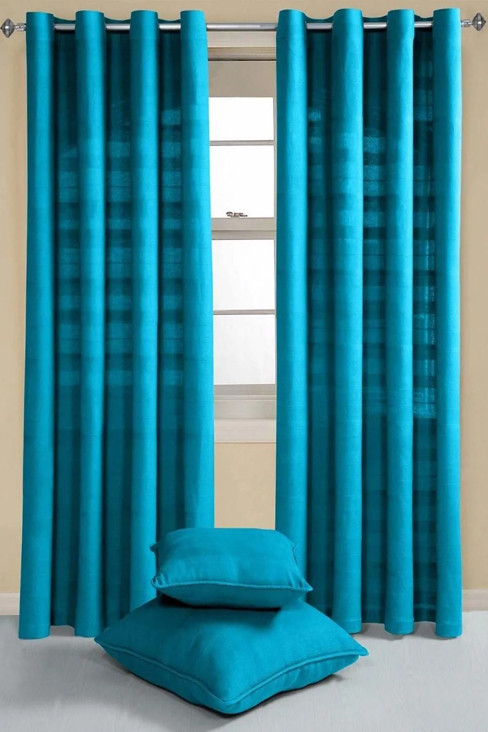 Homescapes Cotton Rajput Ribbed Curtain Pair in Teal 2
