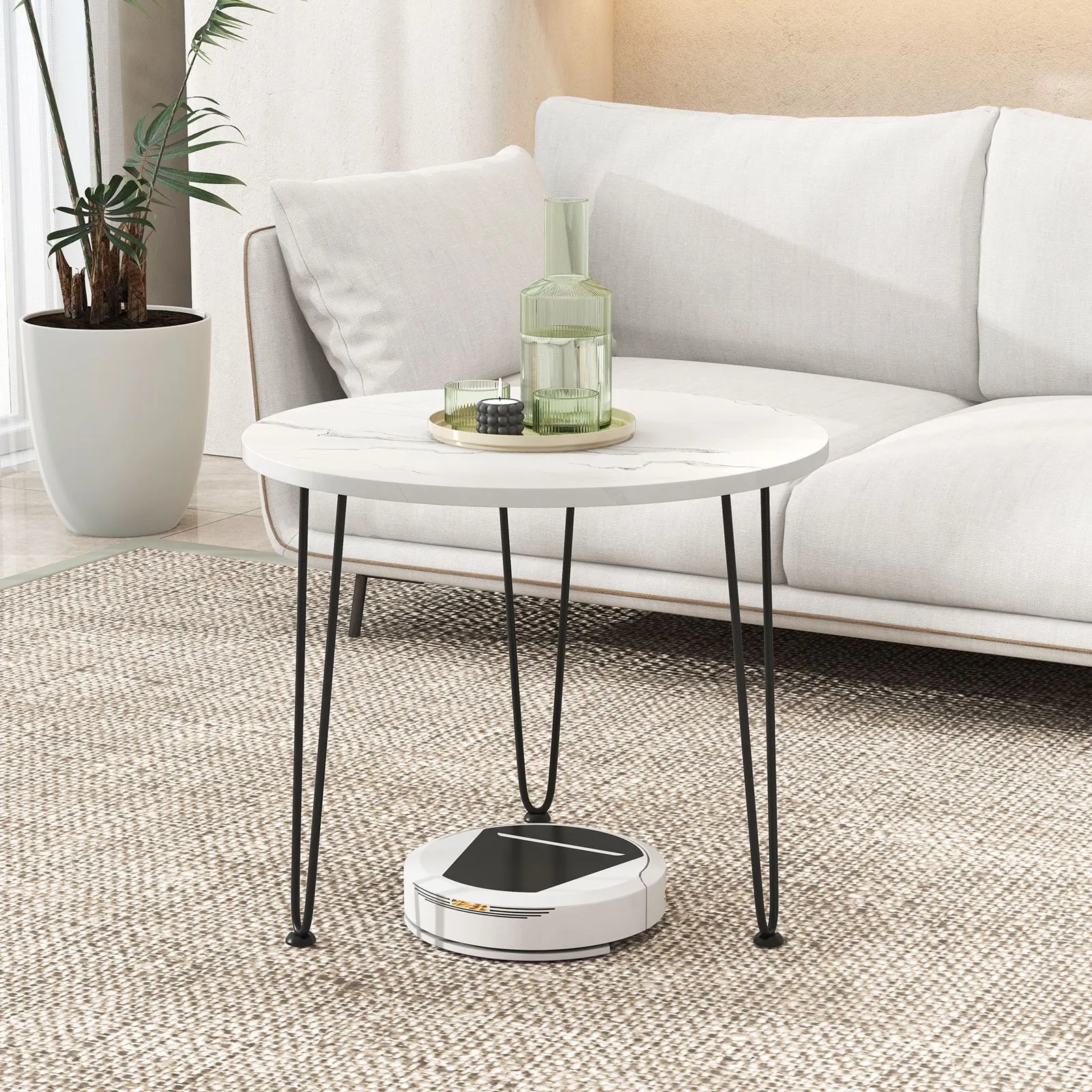 Costway Round Coffee Table Small Faux Marble Accent Table in White 5