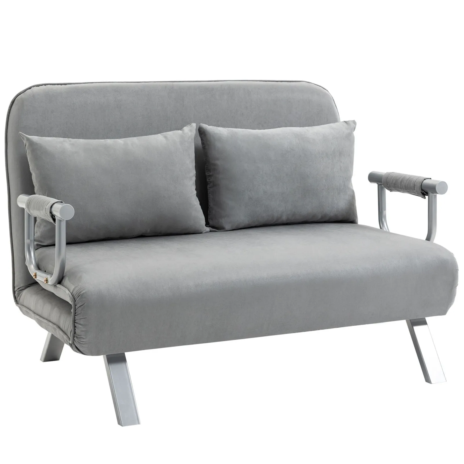 HOMCOM Fabric Sofa, Convertible 2 Seater Sofa Bed w/ Pillows, Light Grey 2