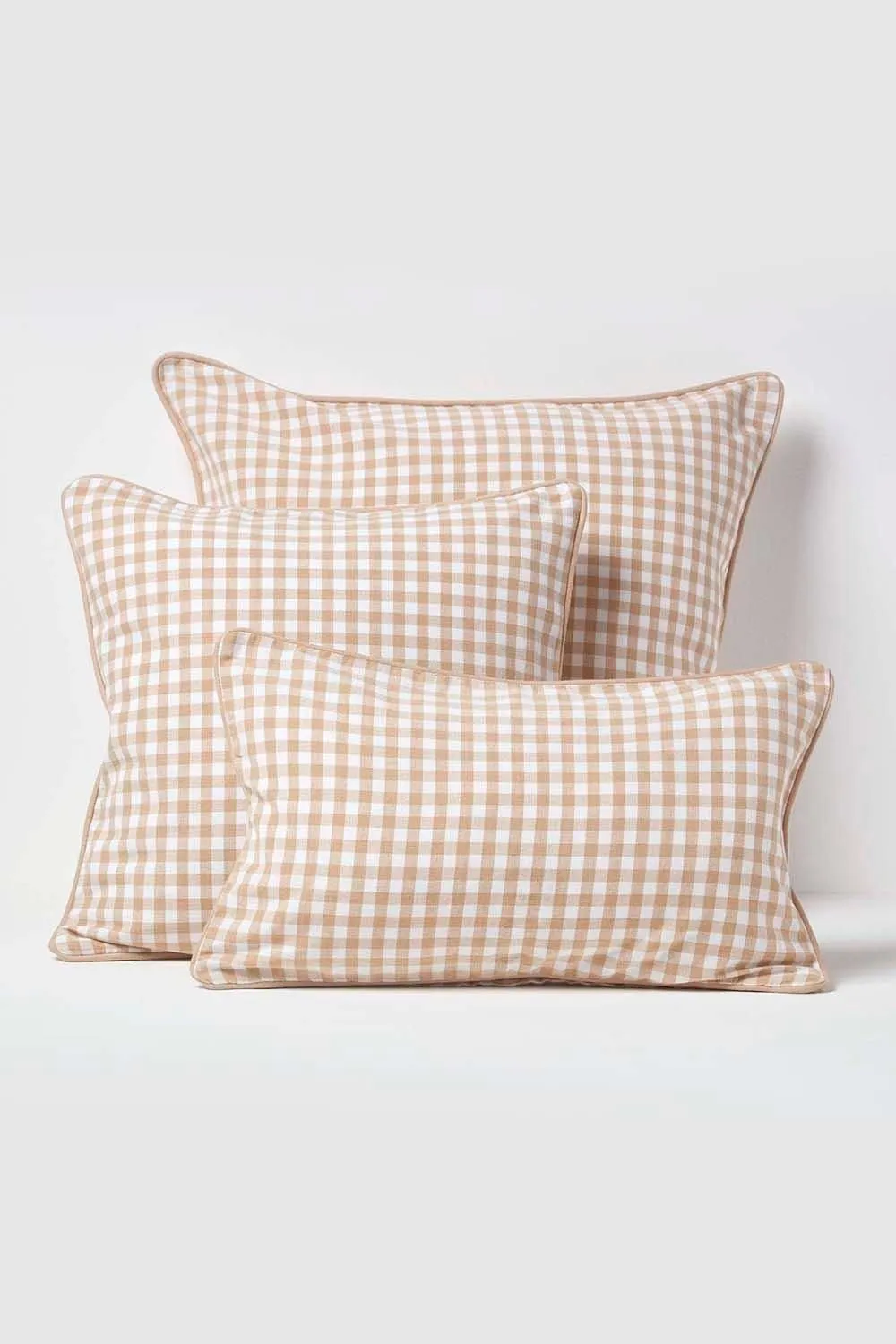 Homescapes Cotton Gingham Check Cushion Cover in Beige 5