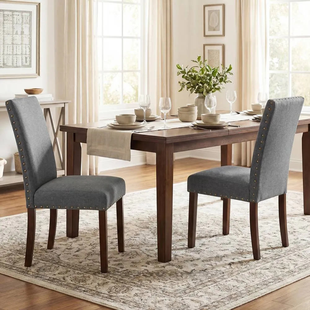 Costway Set of 2 Dining Chairs Upholstered Dinner Chairs w/ High Back in Grey 4