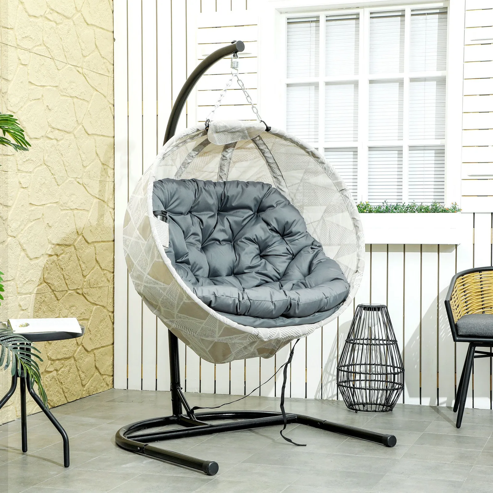 OUTSUNNY Hanging Egg Chair Outdoor Indoor Swing Chair, Folding Basket, Grey