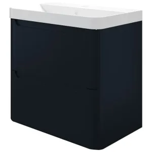 Wickes Malmo Indigo Blue Wall Hung J Pull Compact Vanity Unit & Basin - 500 x 350mm