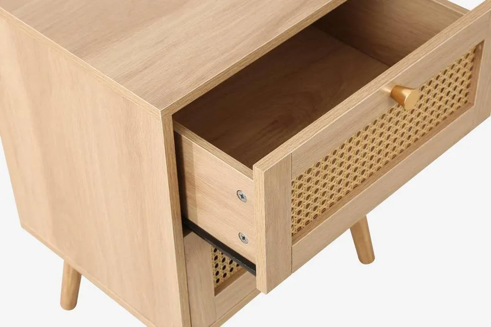 Birlea Pair of Bedside 2 Drawer Cabinet Rattan Croxley Side Table Oak in Light Oak 6