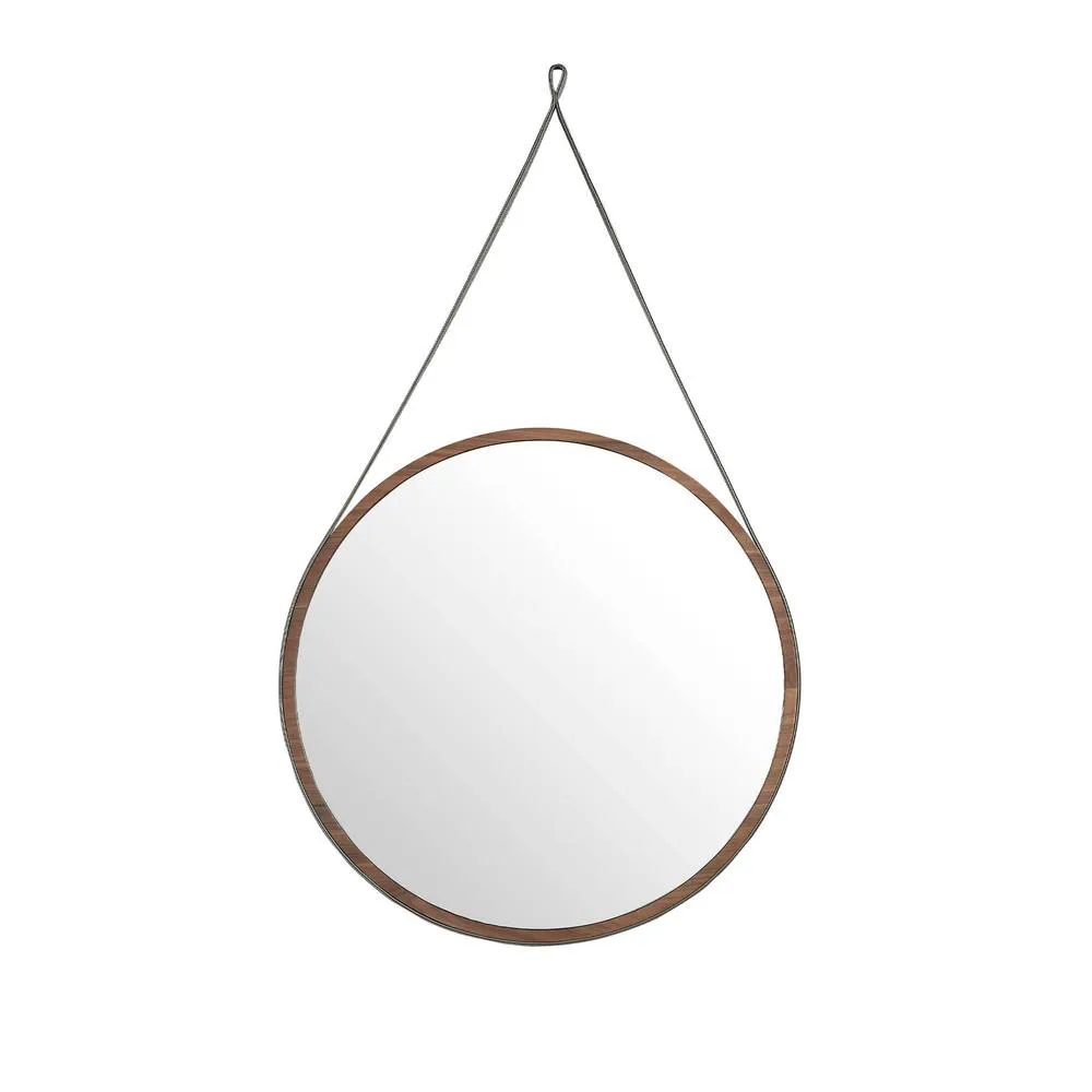 Angel Cerda Round Walnut Wall Mirror 75 cm with Leather Strap 2