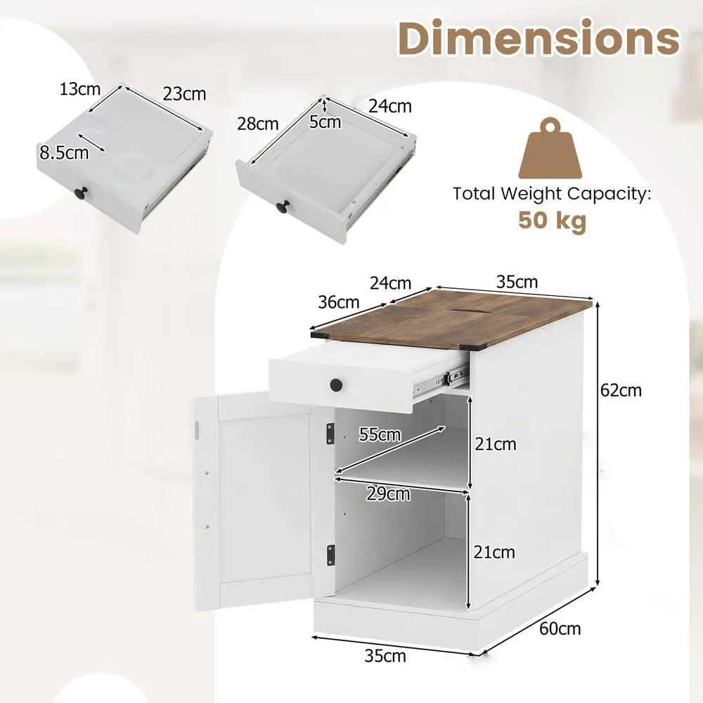 Costway Farmhouse Bedside Table in White 2