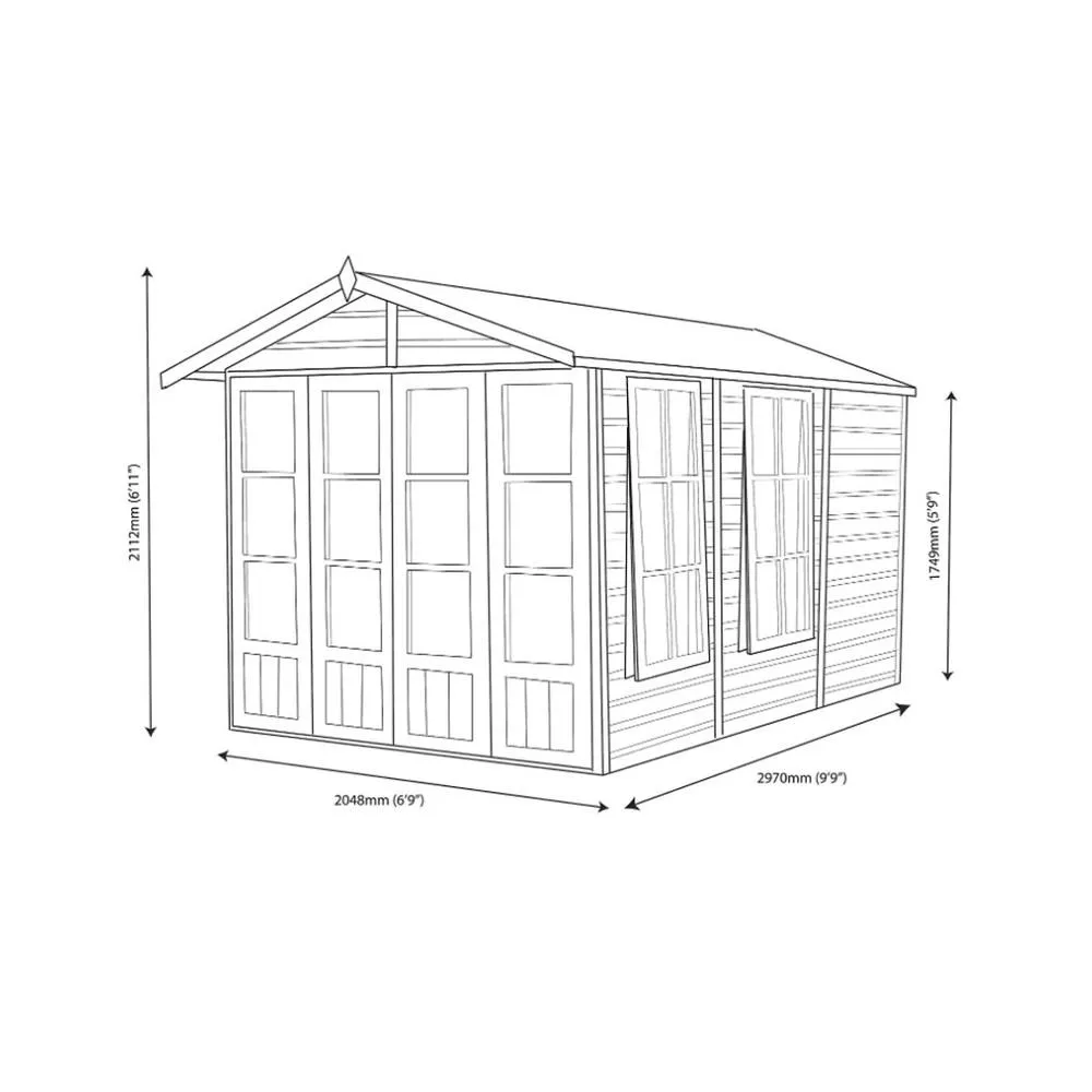 Shires Kensington 7x10 Feet Double Door with Large Opening Window Summerhouse in Light Brown 3