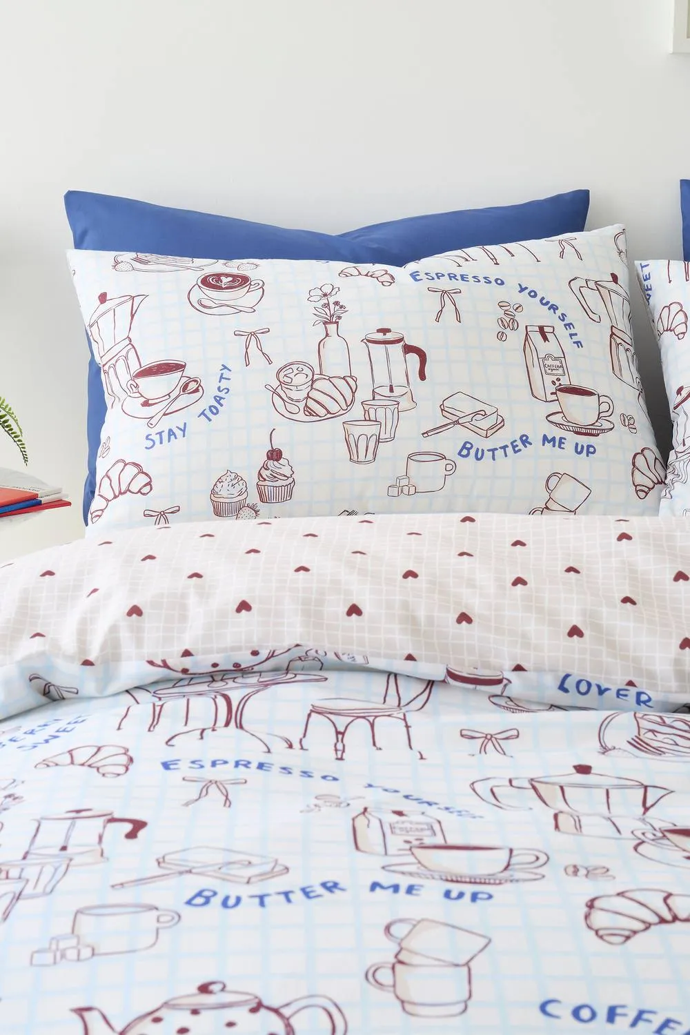 Fusion 'Coffee Club' Easy Care Duvet Cover Set in Blue 2