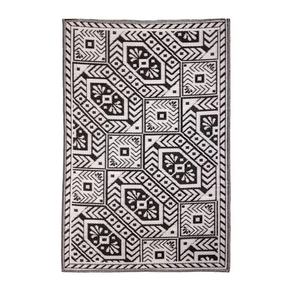 Fallen Fruits Diamond Black and White Outdoor Rug 2