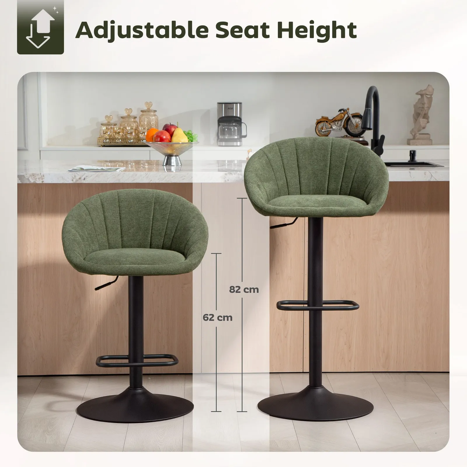 HOMCOM Swivel Bar Stools Set of 2 Height Adjustable Bar Chairs in Dark Green 4