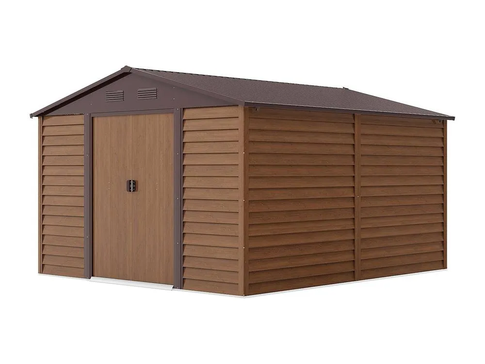 Vente-unique Galvanised Steel Garden Shed - Wood Effect - 11.75 M² - ARSEGO in Walnut 5
