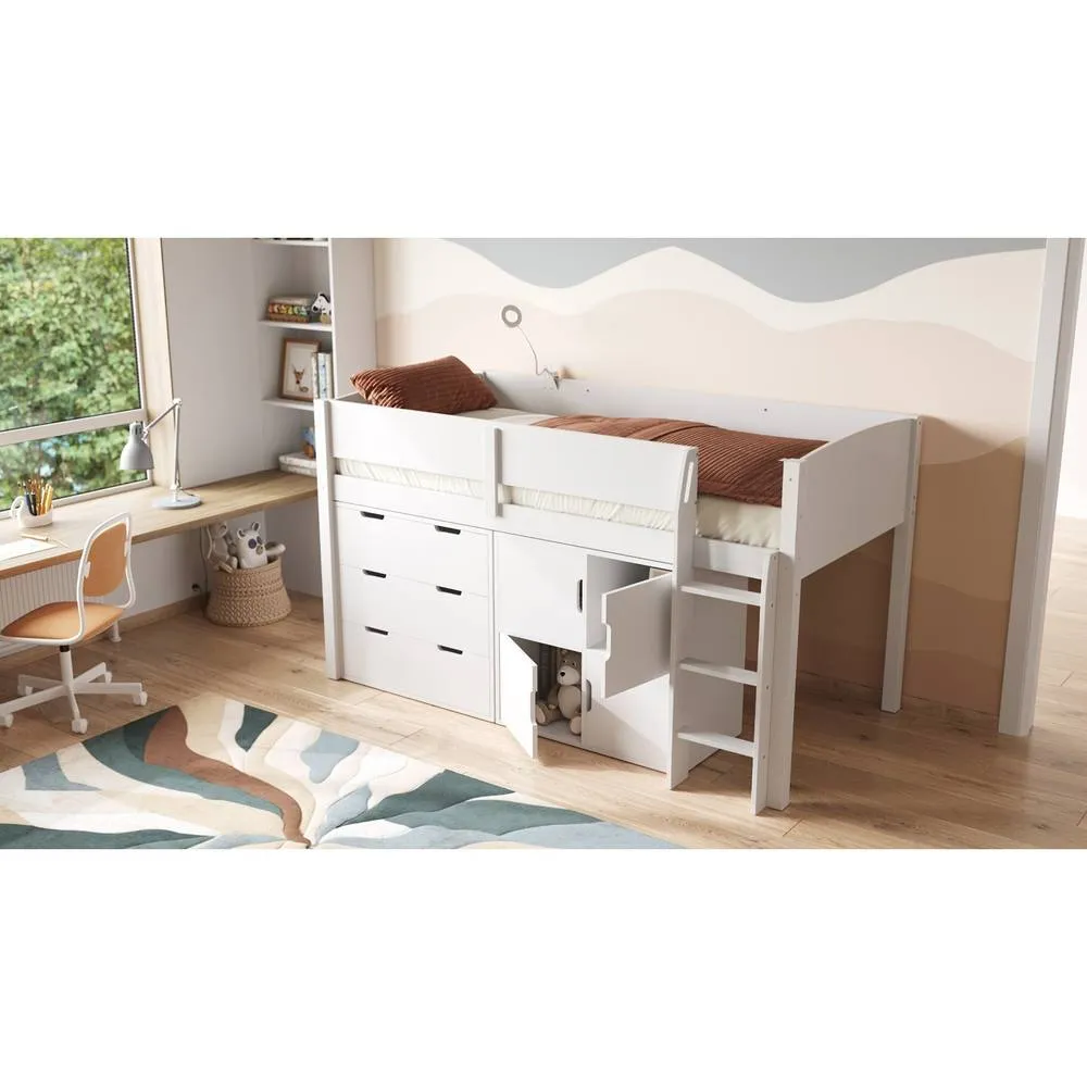 Flair Loop Mid Sleeper Bed Full Storage Set With 4 Doors in White
