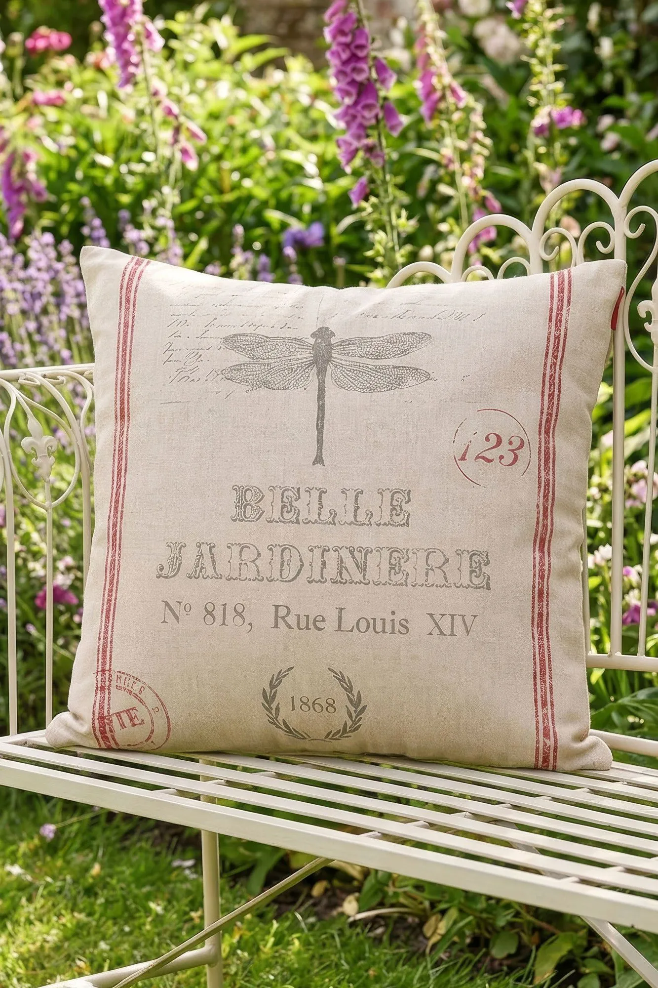 Dibor Traditional Belle Jardinere Red Summer Outdoor Garden Cushion L50 x W50cm in Grey