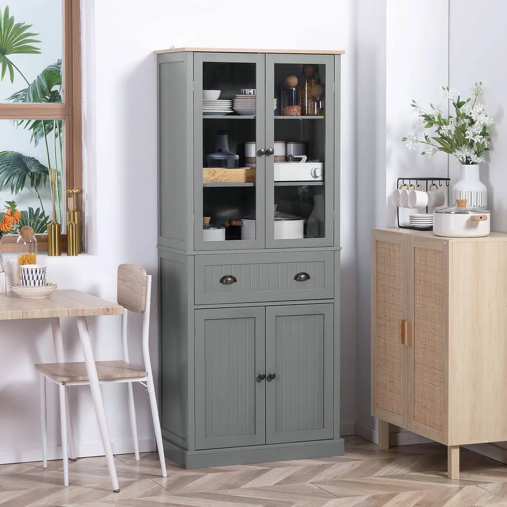 HOMCOM Tall Kitchen Cupboard, 5-tier Storage Cabinet with Adjustable Shelves in Grey